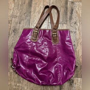 Boden Fushia pink Coated Canvas Shoulder Bag Purse large Tote Leather Trim